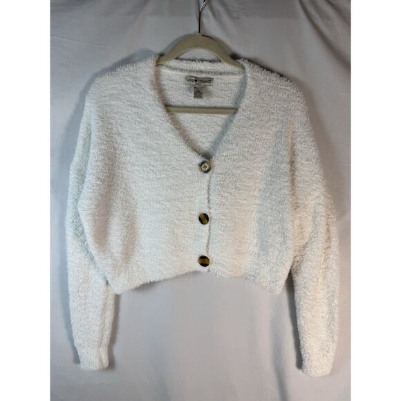 Love Change Italy Cropped Sweater Women's XS Ivory Button Cardigan Soft Cozy - Picture 1 of 7